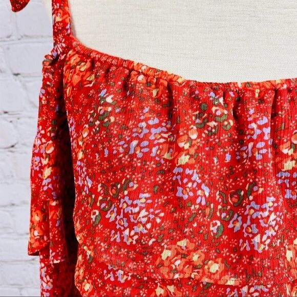 Rebecca Minkoff Red Floral Jamie Top Off Shoulders - Picture 8 of 16